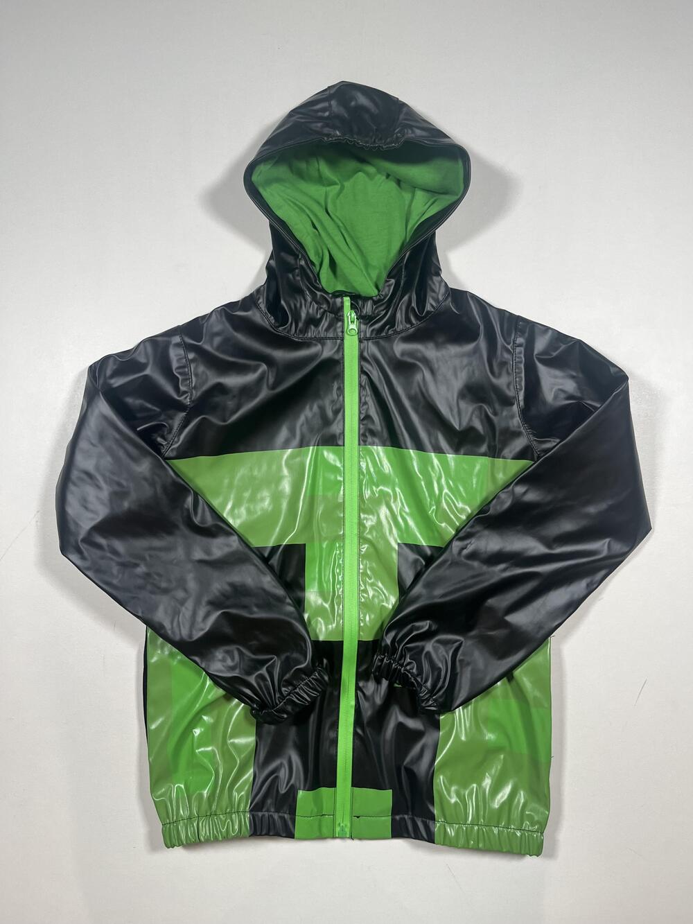 Minecraft Jacket Youth 10/12 Green Black Creeper Hooded Full Zip Windbreaker